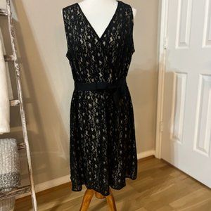 Lane Bryant Women's Black Sleeveless Lace Dress Belted Lined Plus Size 16